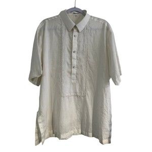 Limited Edition Vintage Barong Tagalog Short Sleeves Embroidered Cream Polo